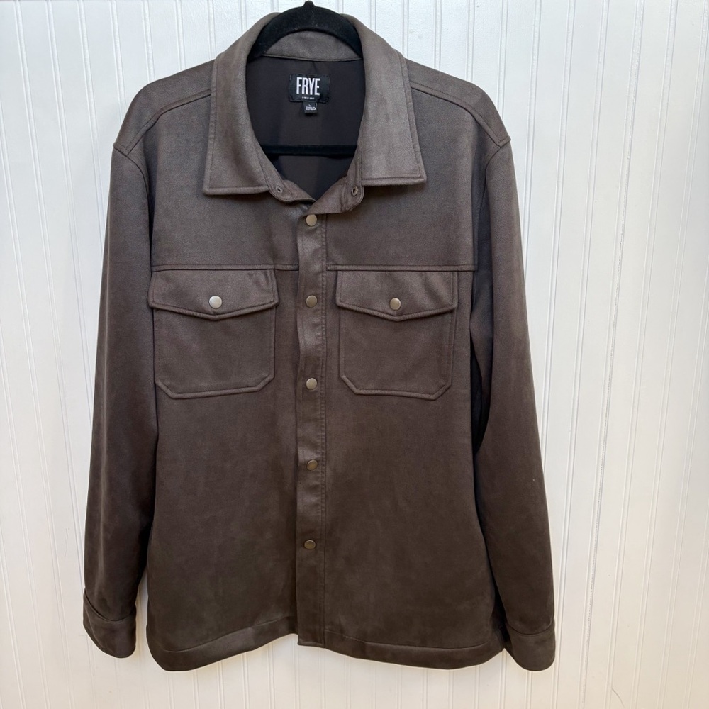FRYE Gray Faux Suede Snap Button Long Sleeve Shirt Jacket Shacket Men’s Large